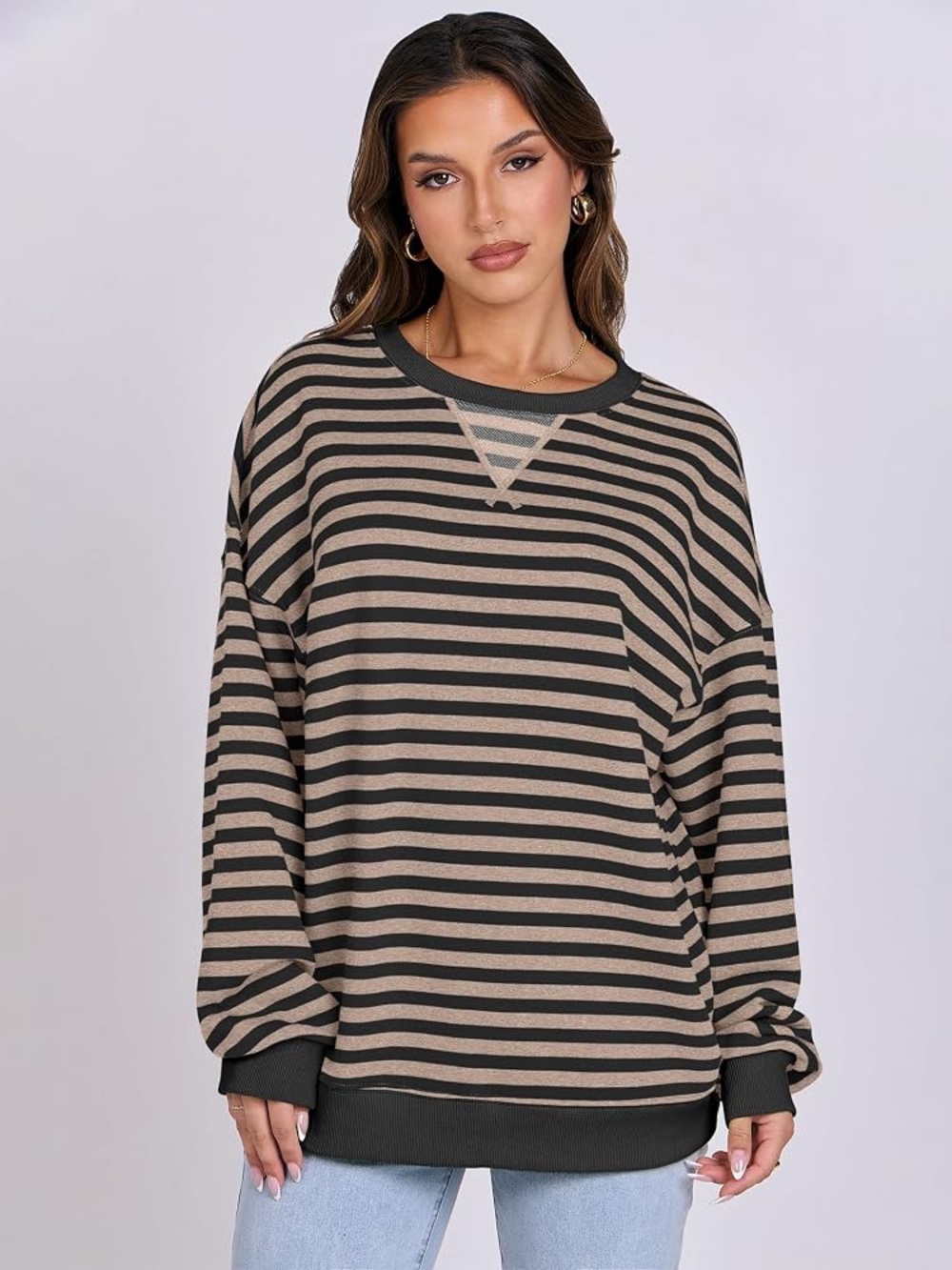 Amazon Striped Crewneck Sweatshirt - Black & Tan